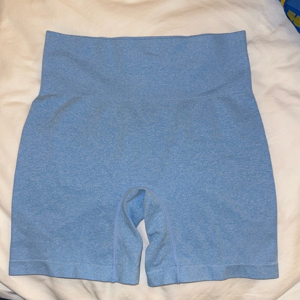 Ribbed Blue Biker Shorts